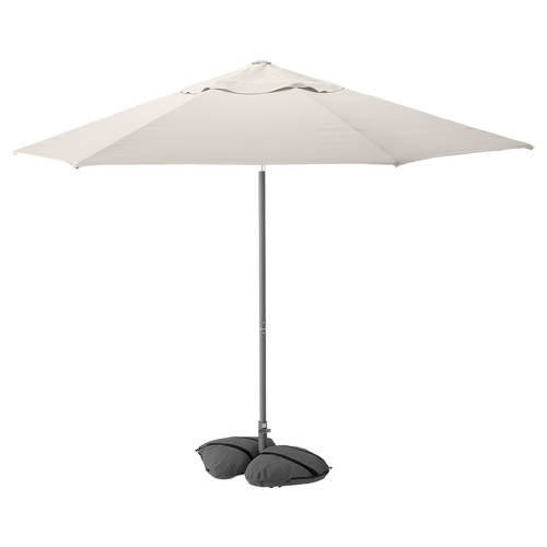 JOGGESÖ / IGGÖN Parasol with base, tilting light grey-beige/dark grey, 300 cm