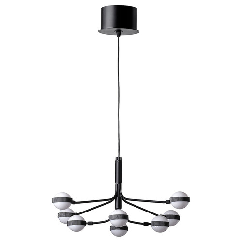 STORSLINGA LED chandelier, 8-armed, black/white, 70x29 cm