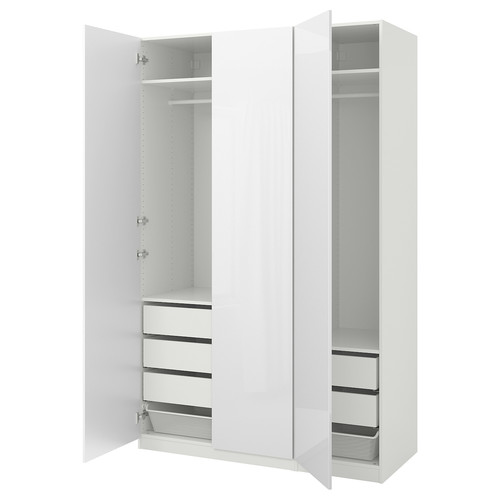 PAX Wardrobe, white, Fardal high-gloss white, 150x60x236 cm