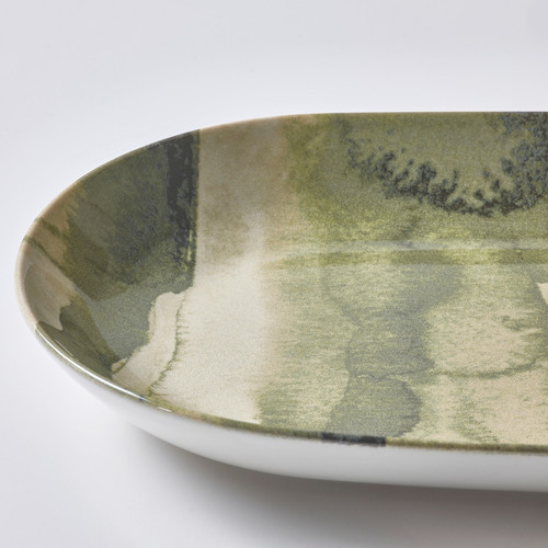 NÄBBFISK Serving plate, patterned green, 32x18 cm