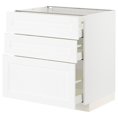 METOD / MAXIMERA Base cabinet with 3 drawers, white Enköping/white wood effect, 80x60 cm