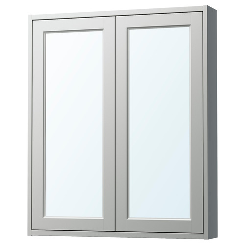 TÄNNFORSEN Mirror cabinet with doors, light grey, 80x15x95 cm