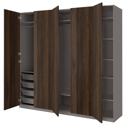 PAX / STORKLINTA Wardrobe combination, dark grey/dark brown stained oak effect, 250x60x236 cm