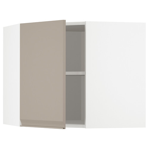 METOD Corner wall cabinet with shelves, white/Upplöv matt dark beige, 68x60 cm