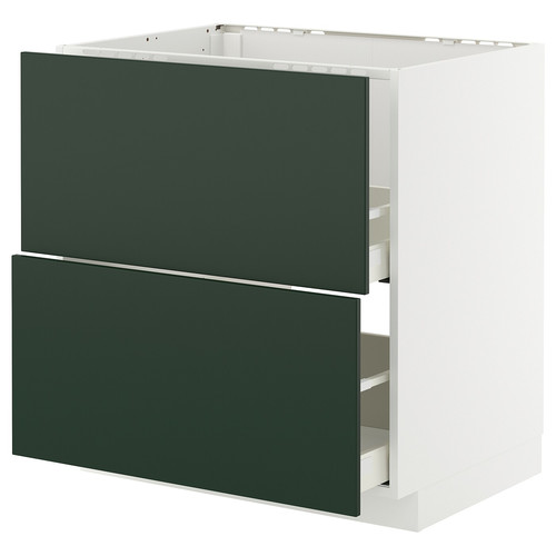 METOD / MAXIMERA Base cab f sink+2 fronts/2 drawers, white/Havstorp deep green, 80x60 cm