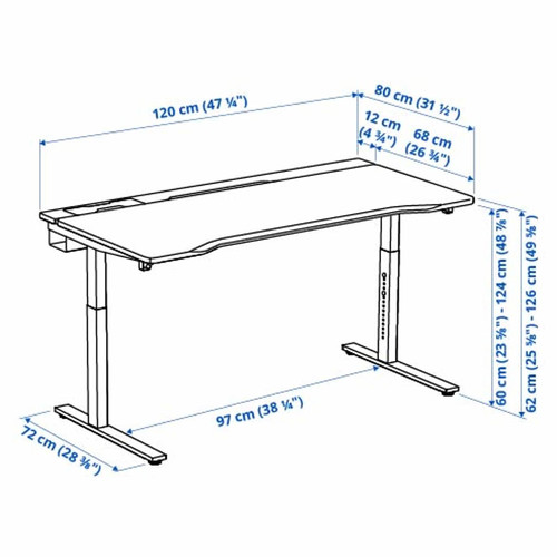 UTMANING Gaming desk sit/stand, electric/black, 120x80 cm