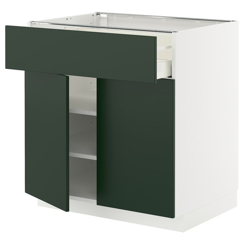 METOD / MAXIMERA Base cabinet with drawer/2 doors, white/Havstorp deep green, 80x60 cm