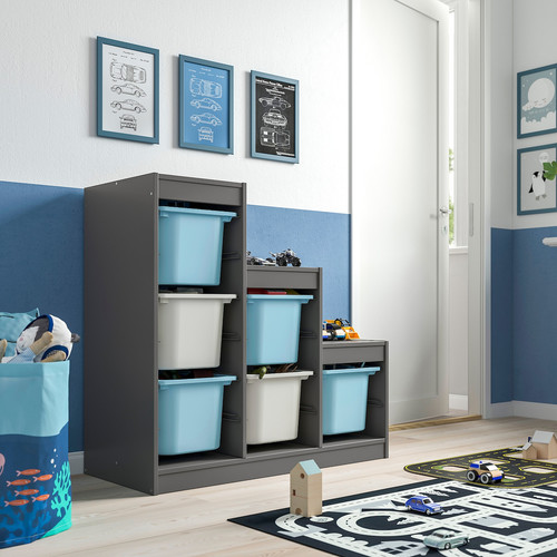 TROFAST Storage combination with boxes, grey light blue/grey, 99x44x94 cm