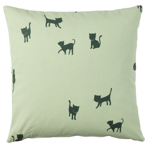 BARNDRÖM Cushion cover, cat pattern, green, 50x50 cm