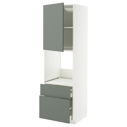 METOD / MAXIMERA Hi cab f ov w dr/2 frnt/1 m/1 h drw, white/Nickebo matt grey-green, 60x60x200 cm