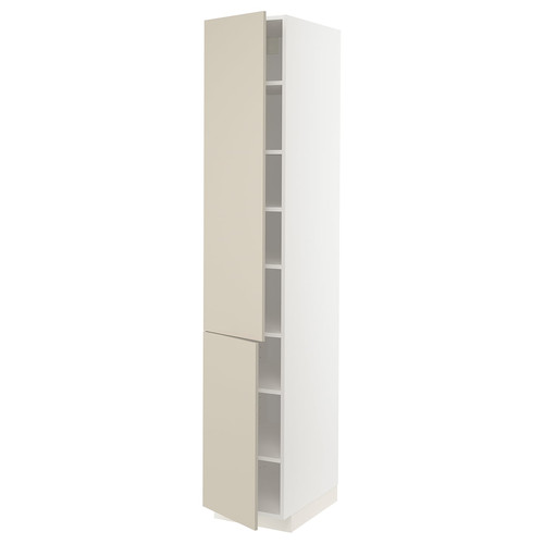 METOD High cabinet with shelves/2 doors, white/Havstorp beige, 40x60x220 cm