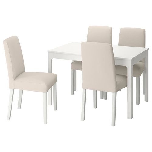 EKEDALEN / BERGMUND Table and 4 chairs, white/Hallarp beige/white, 120/180 cm