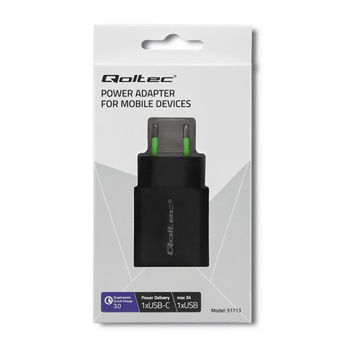 Qoltec Wall Charger 18W 5-12V, 1.5-3A, USB C EU Plug