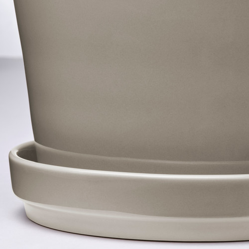 KLOTLÖNN Plant pot with saucer, in/outdoor/grey/beige, 15 cm