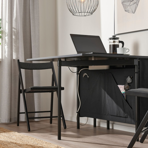 KALLHÄLL Gateleg table with storage, black/dark grey, 89x98 cm