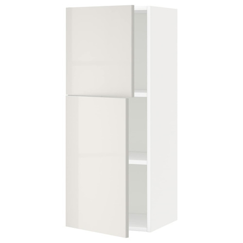 METOD Wall cabinet with shelves/2 doors, white/Ringhult light grey, 40x100 cm