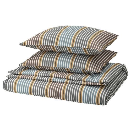 PIGGRÖR Duvet cover and 2 pillowcases, multicolour/striped, 200x200/50x60 cm