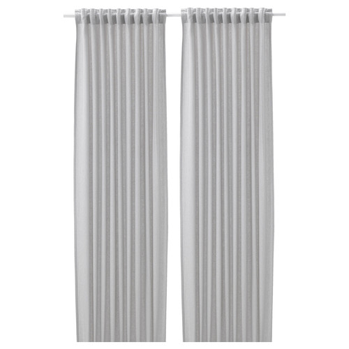 FJÄDERMOTT Curtains, 1 pair, white/grey, 145x300 cm