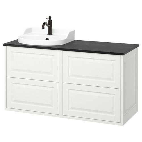 TÄNNFORSEN / RUTSJÖN Wash-stand/wash-basin/tap, white/black marble effect, 122x49x76 cm