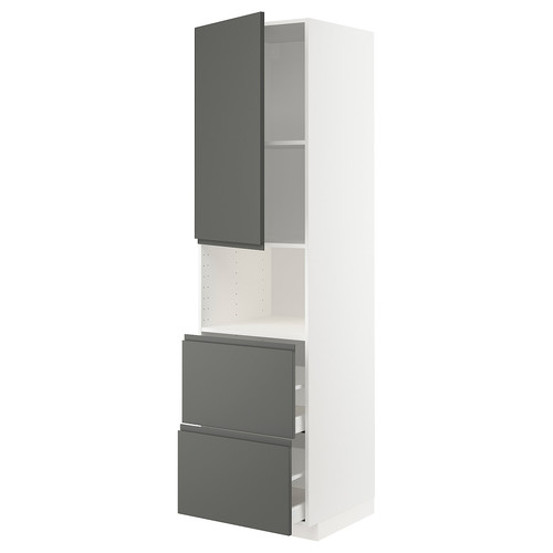 METOD / MAXIMERA Hi cab f micro w door/2 drawers, white/Voxtorp dark grey, 60x60x220 cm