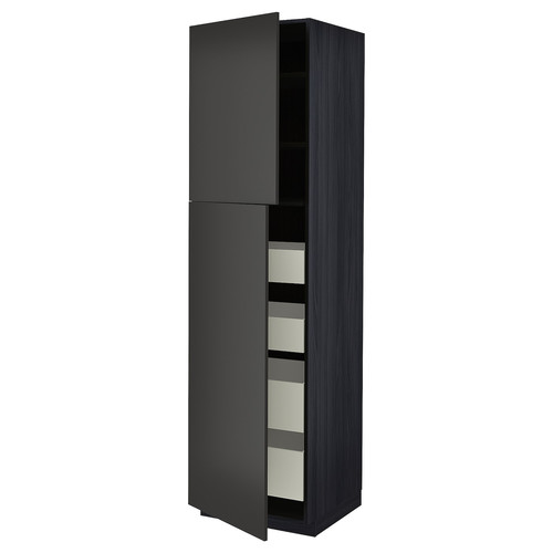 METOD / MAXIMERA Hi cab w 2 doors/4 drawers, black/Nickebo matt anthracite, 60x60x220 cm