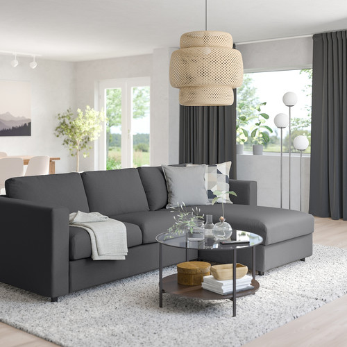 VIMLE 3-seat sofa with chaise longue, Hallarp grey