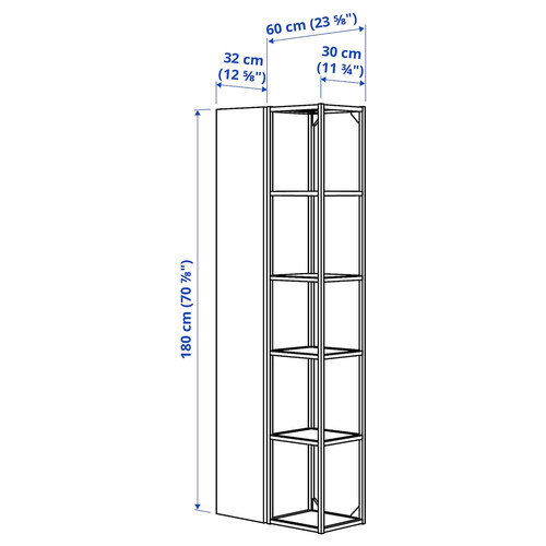 ENHET Wall storage combination, anthracite, grey frame, 60x30x180 cm