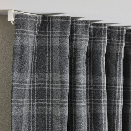 HÄGGVECKMAL Room darkening curtains, 1 pair, dark grey, 145x300 cm