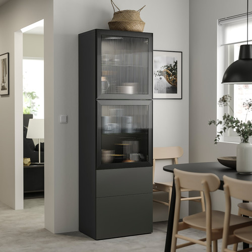 BESTÅ Storage combination w glass doors, dark grey Lappviken/Fällsvik anthracite, 60x42x193 cm