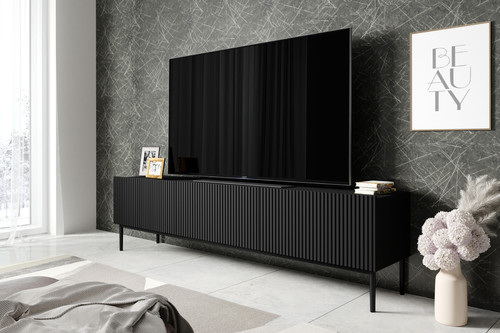 TV Cabinet Nicole 200 cm, matt black, black legs