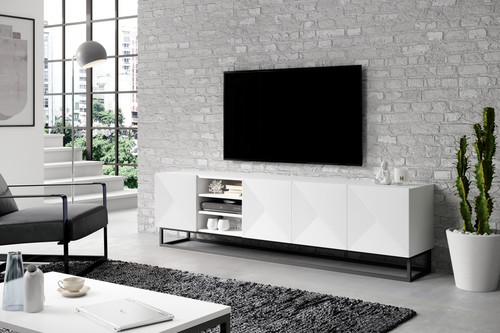 TV Cabinet Asha 200 cm, meta legs, matt white