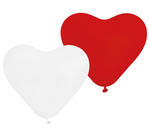 Balloons 5 Hearts 5pcs, red & white