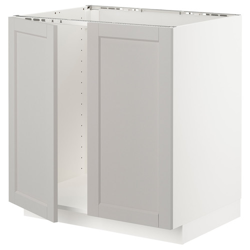 METOD Base cabinet for sink + 2 doors, white/Lerhyttan light grey, 80x60 cm