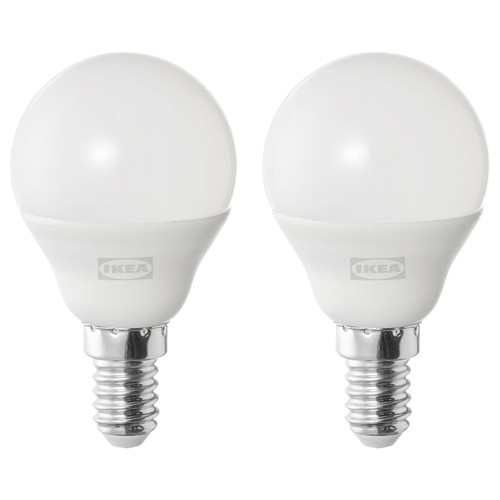 SOLHETTA LED bulb E14 470 lumen, globe opal white, 4000 K, 2 pack