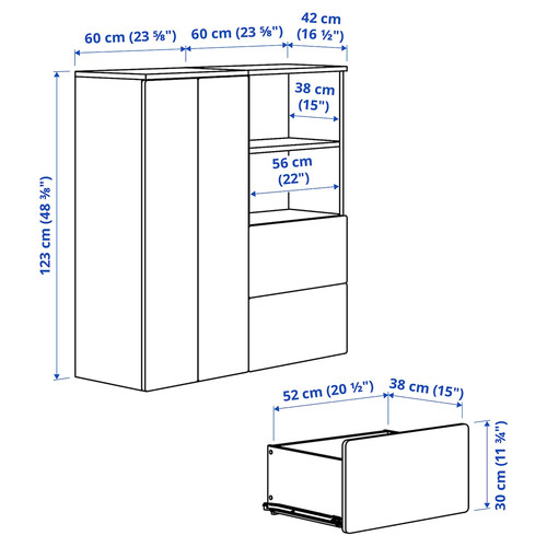 SMÅSTAD / PLATSA Storage combination, white/light green, 120x42x123 cm