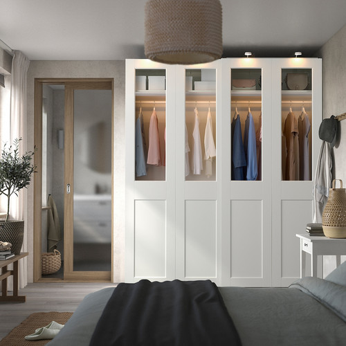 PAX / GRIMO Wardrobe with sliding doors, white/clear glass white, 200x66x236 cm