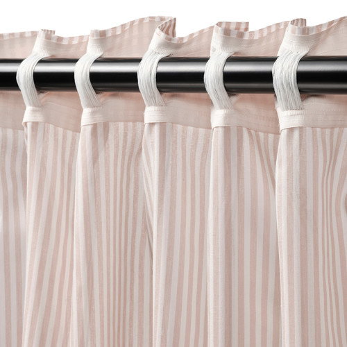 BYMOTT Curtains, 1 pair, white/beige striped, 120x250 cm