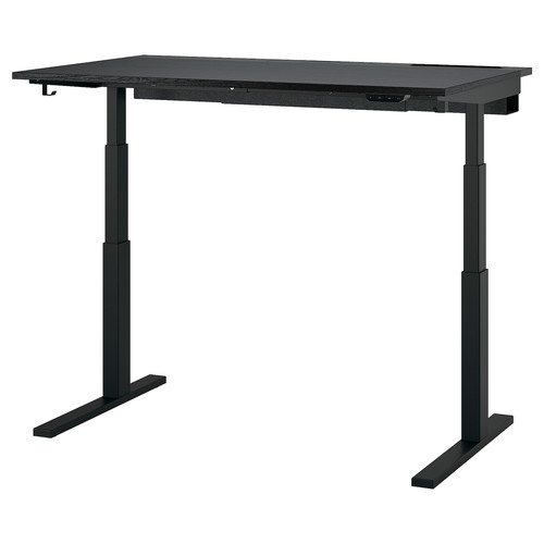 MITTZON Desk sit/stand, electric black stained ash veneer/black, 140x80 cm