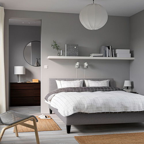 FALUDDEN Upholstered bed frame, grey, 160x200 cm