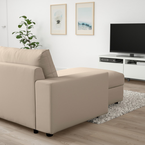 VIMLE 3-seat sofa with chaise longue, with wide armrests/Hallarp beige