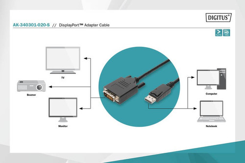 Assmann DisplayPort 1.1a Cable 2m DP/DVI-D(24+1) M/M