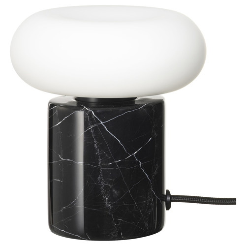 MARKFROST / MOLNART Table lamp with light bulb, black/marble black