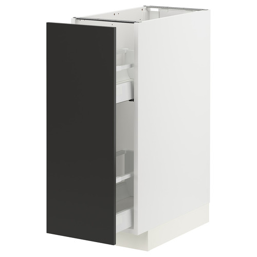 METOD / MAXIMERA Base cabinet/pull-out int fittings, white/Nickebo matt anthracite, 30x60 cm