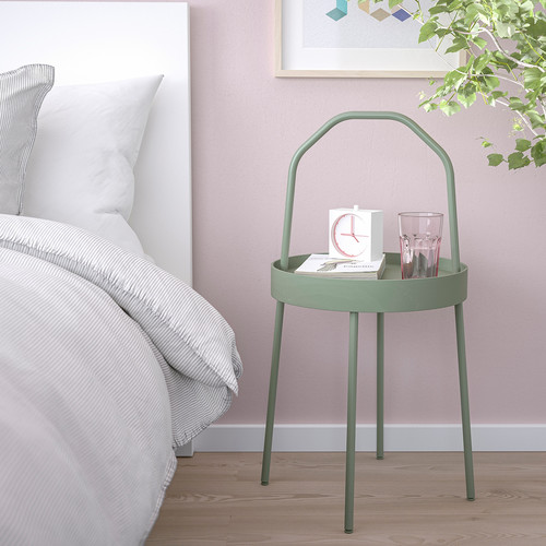 BURVIK Side table, light grey-green, 38 cm