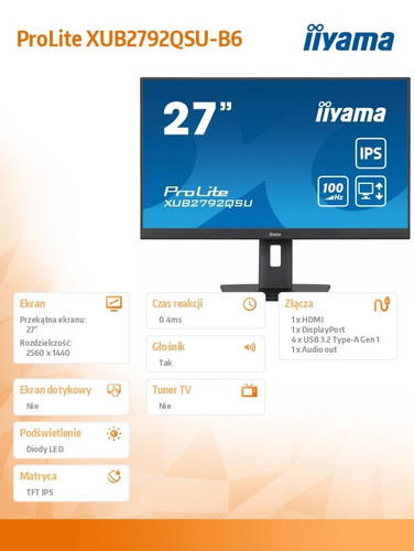 IIyama 27" Monitor ProLite XUB2792QSU-B6 IPS QHD 100Hz 4xUSB3.2