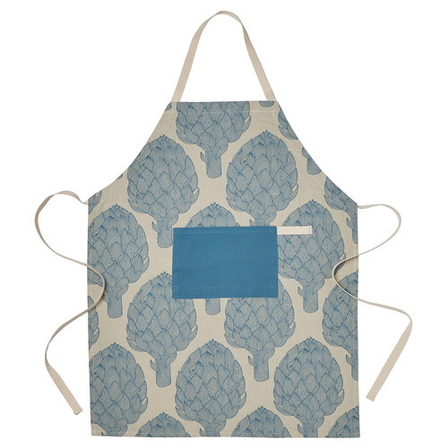 KÅLFJÄRIL Apron, patterned blue/light beige, 67x85 cm