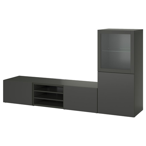 BESTÅ TV storage combination/glass doors, dark grey Sindvik/Lappviken dark grey, 240x42x129 cm