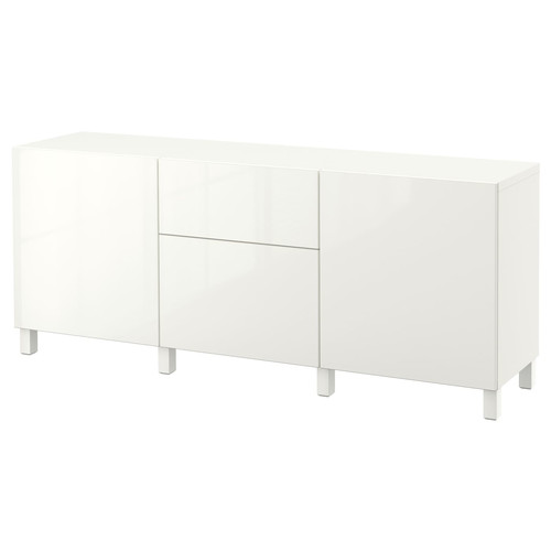 BESTÅ Storage combination with drawers, white/Selsviken/Stubbarp high-gloss/white, 180x42x74 cm