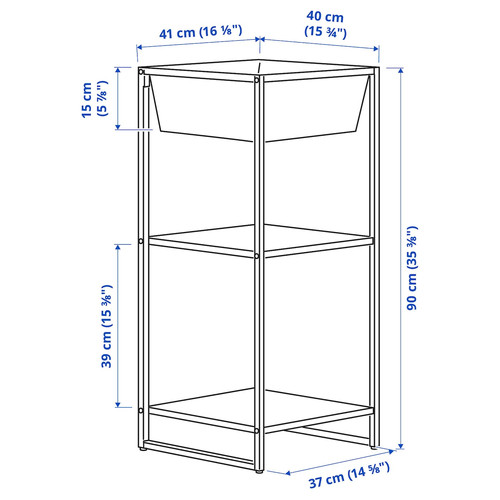 JOSTEIN Shelving unit with container, in/outdoor/metal white, 41x40x90 cm