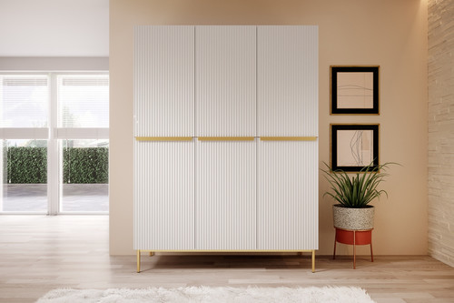 Wardrobe Nicole 150 cm, matt white, gold handles